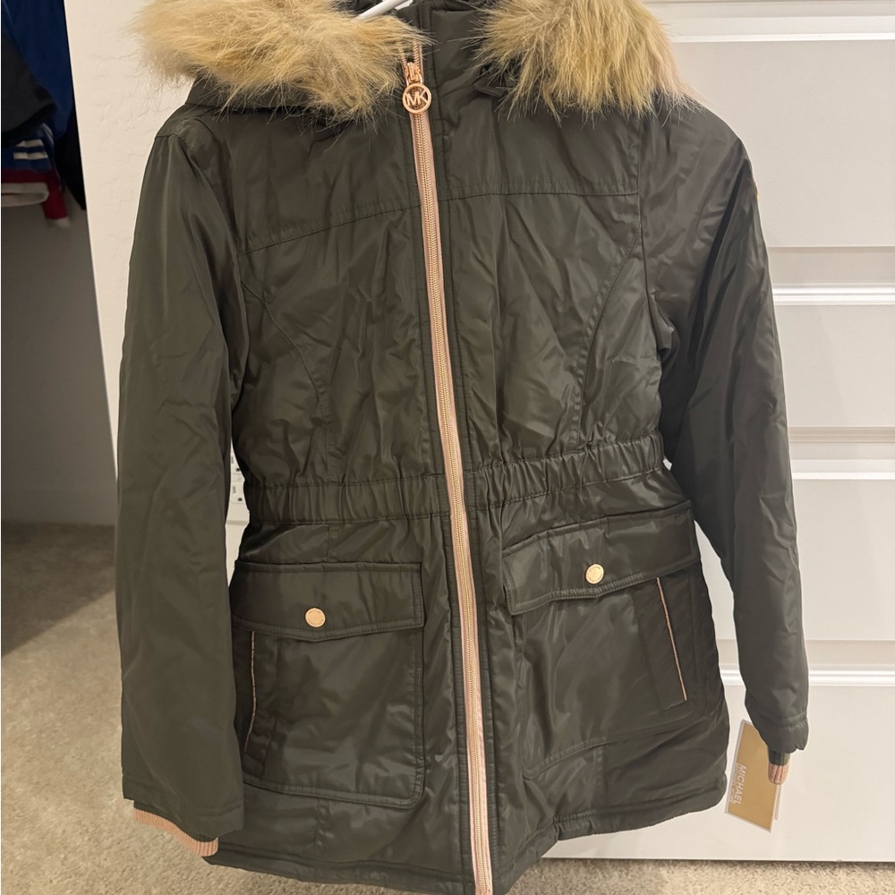 Michael Kors Olive Green Parka with Faux Fur Hood new with tags